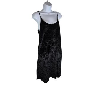Vernacular black stretch velour spaghetti strap slip lbd dress